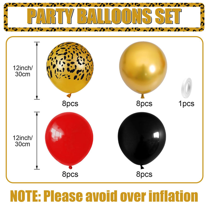 Vibzox Cheetah Balloons, Red Black Gold, 12 Inch