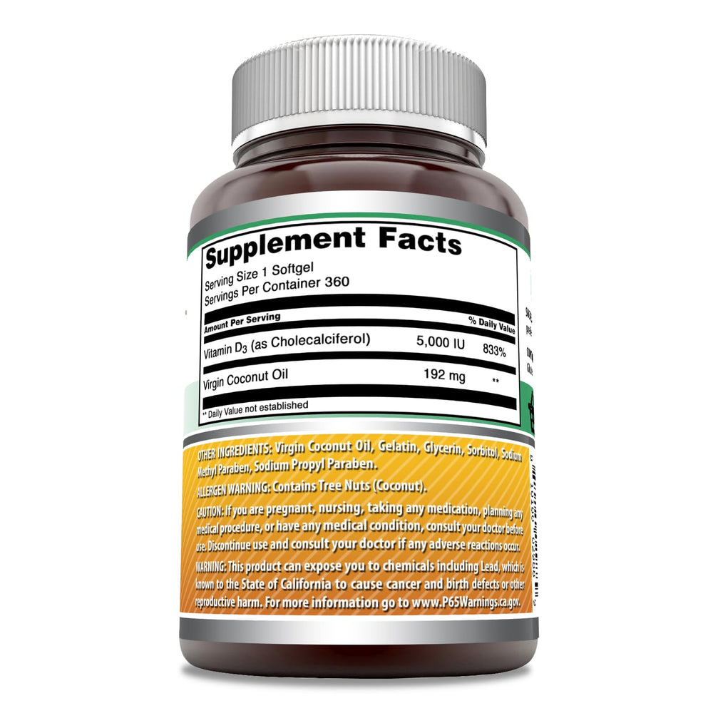 Amazing Nutrition Vitamin D3 With Organic Coconut Oil Softgels, 360 Count
