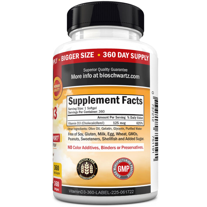 BioSchwartz Vitamin D3 Softgels, 5,000 IU, 360 Count