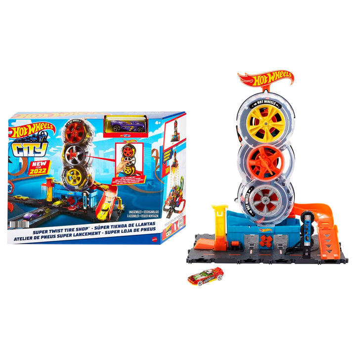 Hot Wheels City Super Twist Tire Shop Playset And Toy Car