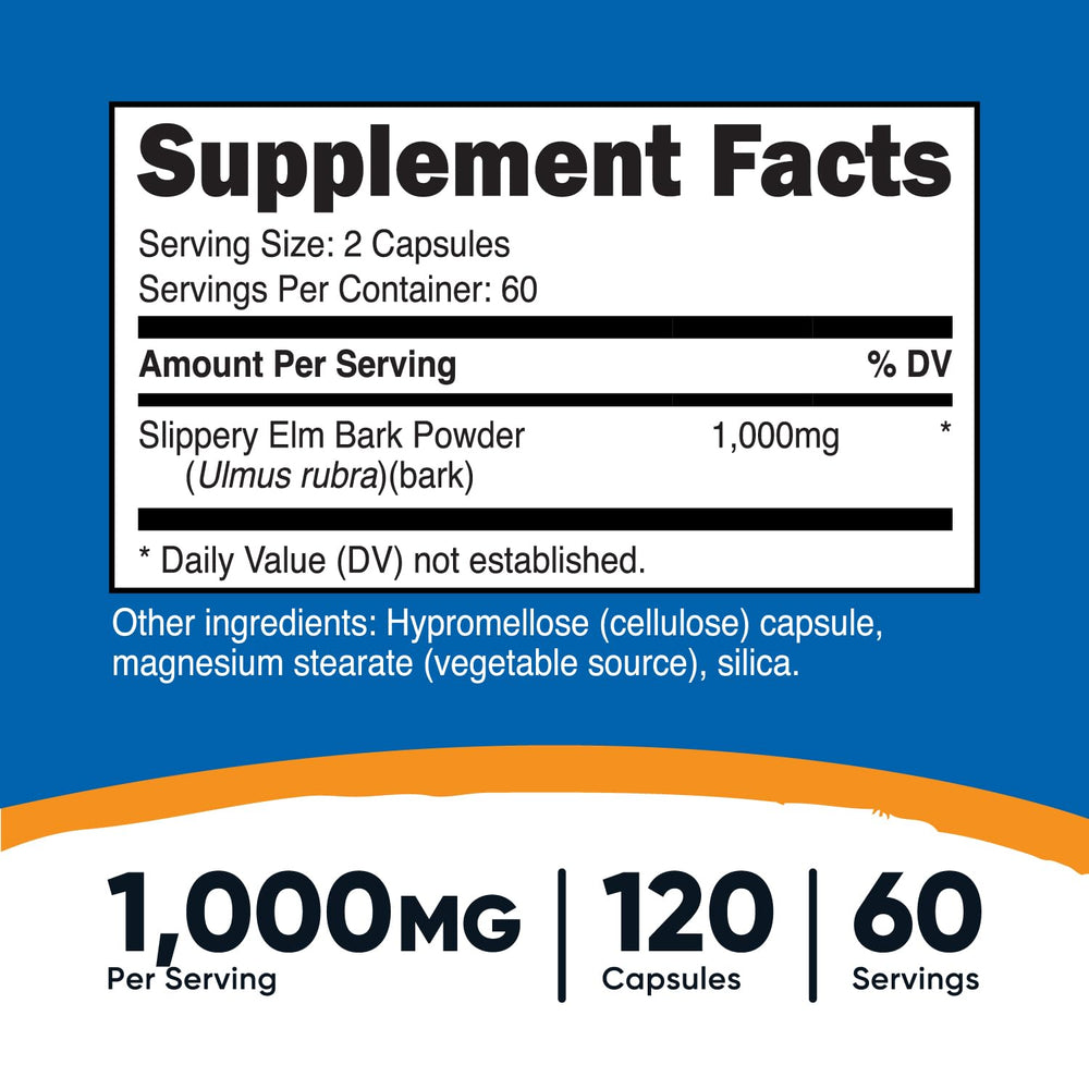 Nutricost Slippery Elm Bark Capsules, 1000mg, 120 Count