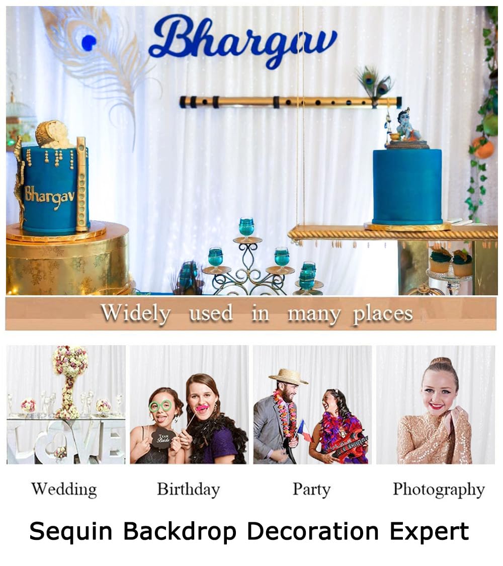 ShinyBeauty Sequin Backdrop, White, 4 ft x 6 ft