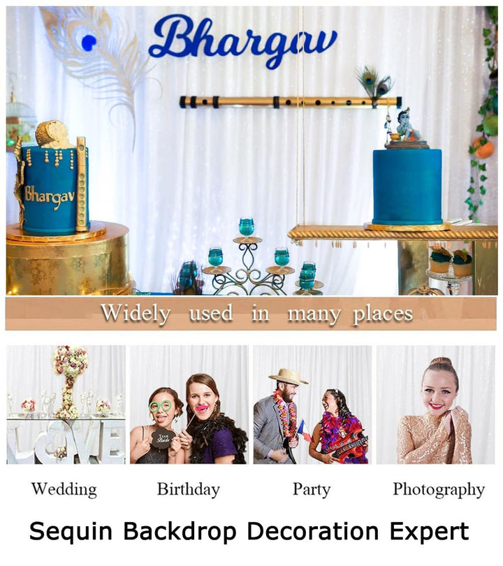 ShinyBeauty Sequin Backdrop, White, 4 ft x 6 ft