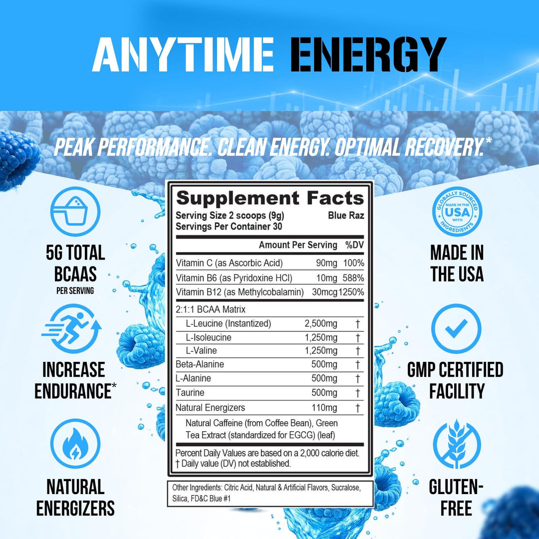 Evlution BCAA Energy Amino Acid Supplement, Blue Raz, 30 Servings