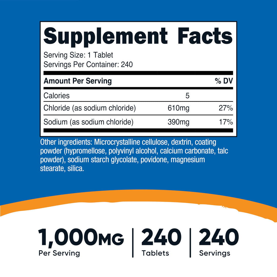 Nutricost Sodium Chloride Tablets, 1000 mg, 240 Count