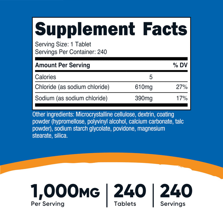 Nutricost Sodium Chloride Tablets, 1000 mg, 240 Count