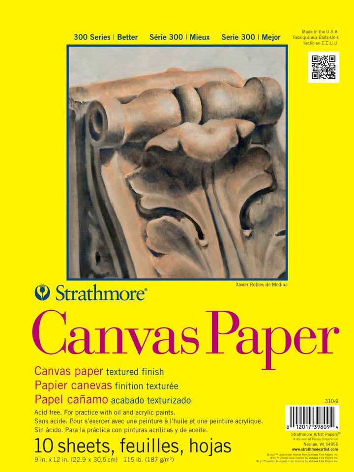 Strathmore 300 Series Glue Bound Canvas Paper Pad, White, 10 Sheets, 9 in x 12 in
