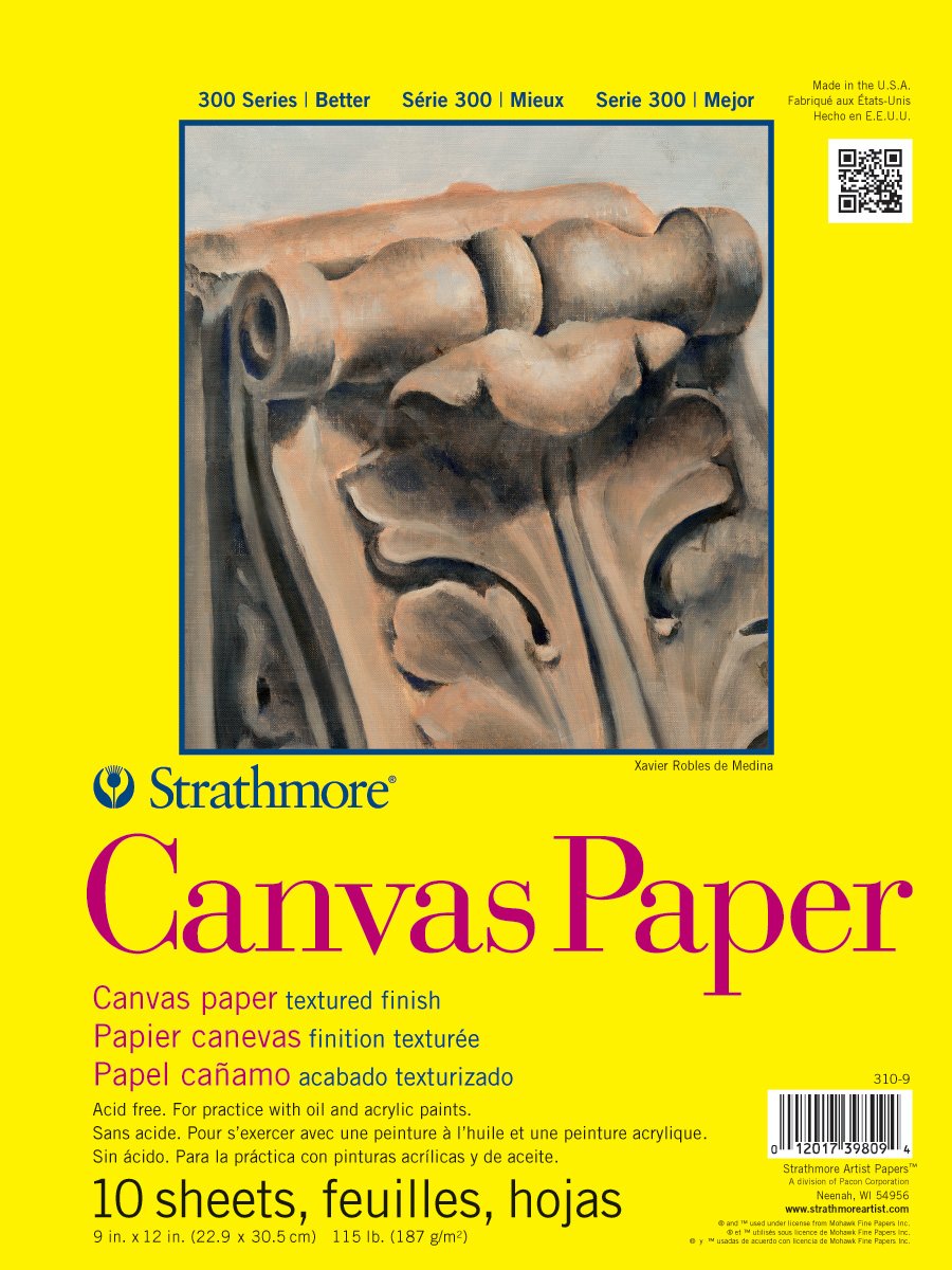 Strathmore 300 Series Glue Bound Canvas Paper Pad, White, 10 Sheets, 9 in x 12 in