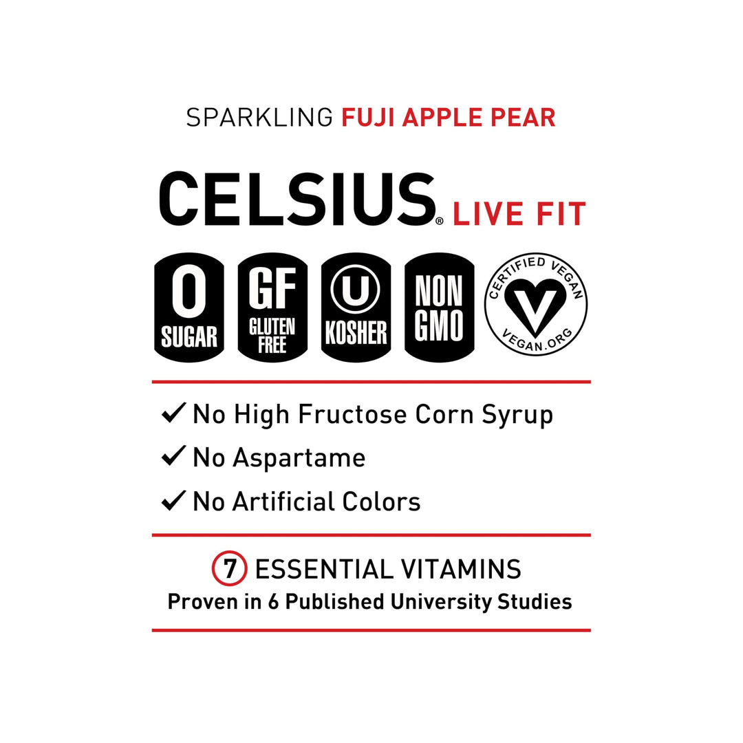 CELSIUS Sparkling Energy Drink, Fuji Apple Pear, 12 fl oz, 12 Count