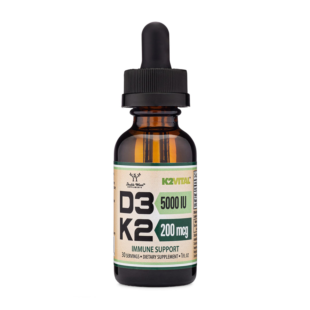 Double Wood Supplements Vitamin D3 + K2 Drops, 5000 IU + 200 mcg, 30 Count