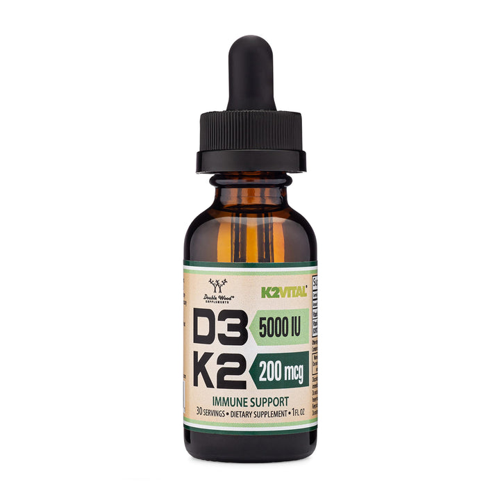 Double Wood Supplements Vitamin D3 + K2 Drops, 5000 IU + 200 mcg, 30 Count