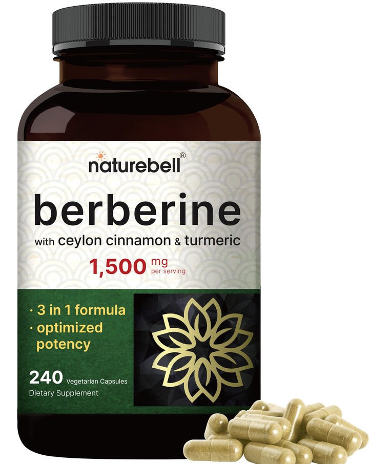 NatureBell Berberine Supplement with Ceylon Cinnamon and Turmeric Root, 1500 mg, 240 Count