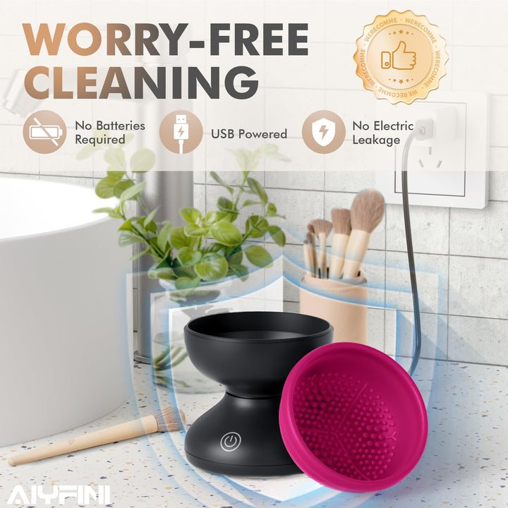 Alyfini Electric Makeup Brush Cleaner, Black