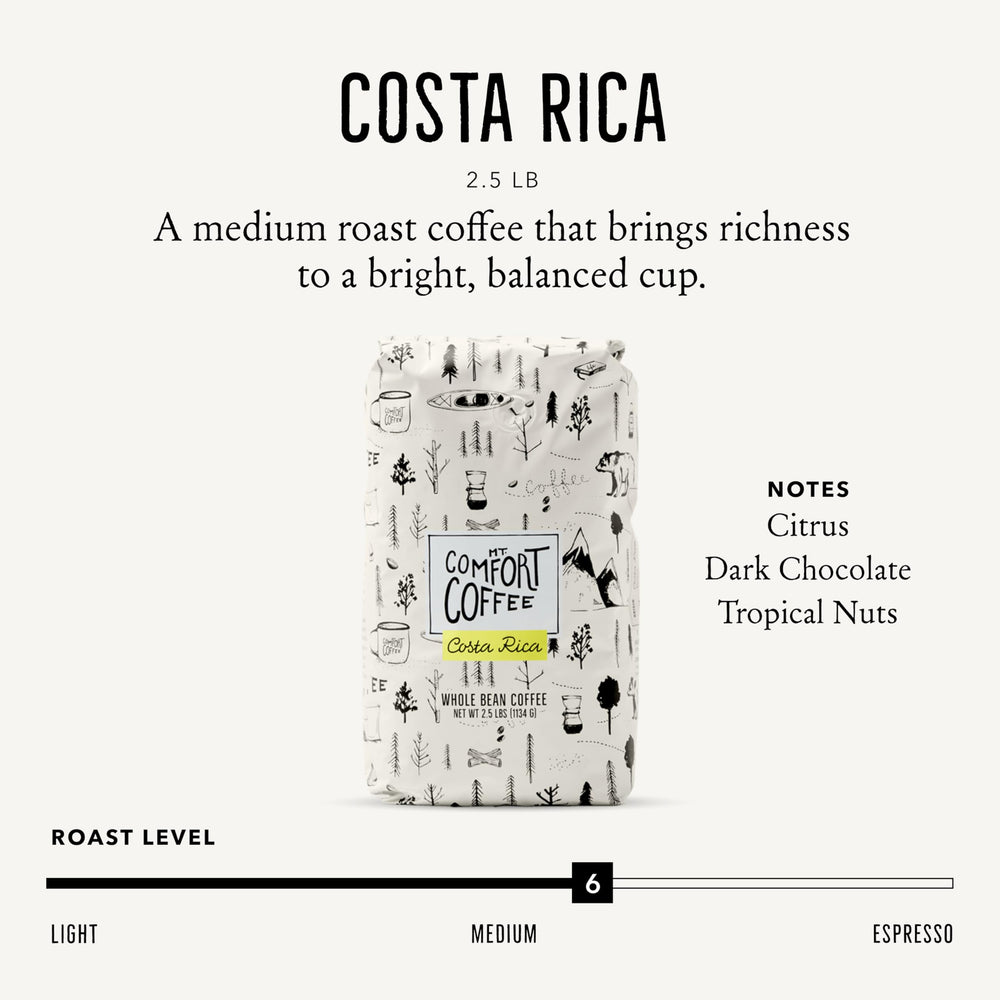 Mount Comfort Coffee Whole Bean Coffee, Costa Rica, 2.5 lb