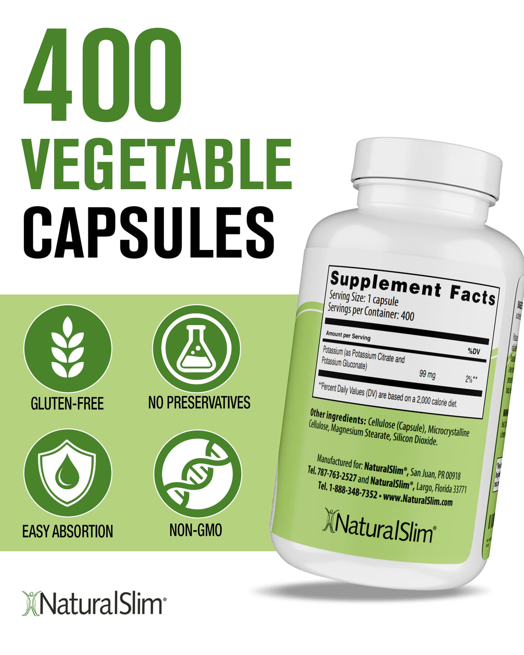 NaturalSlim Kadsorb Potassium Citrate Gluconate Supplement, 400 Count