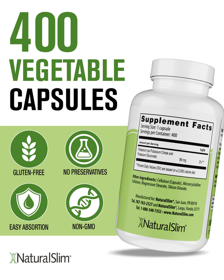 NaturalSlim Kadsorb Potassium Citrate Gluconate Supplement, 400 Count