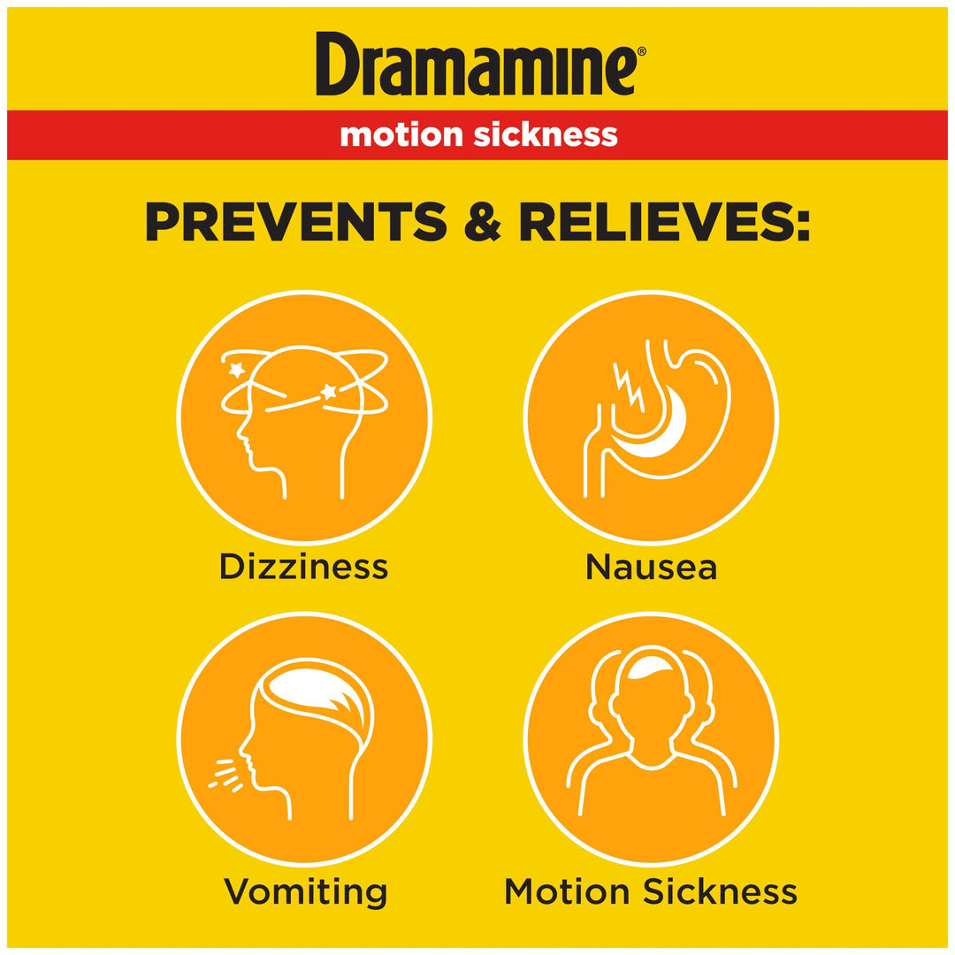 Dramamine Motion Sickness Relief Chewable Tablets, Orange, 50 mg, 8 Count