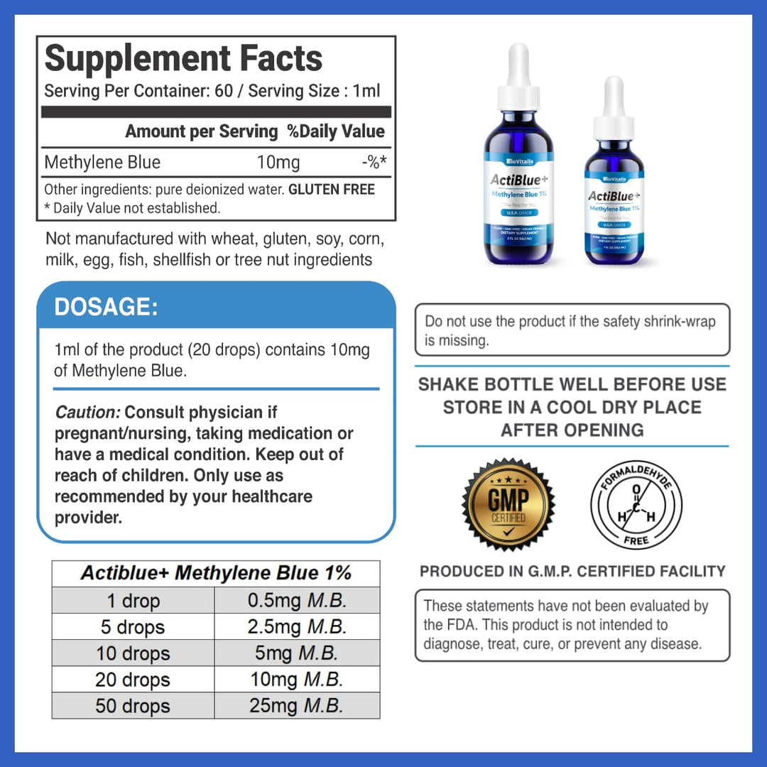 Biovitalis Solutions Actiblue+ Methylene Blue, 1%, 2 fl oz