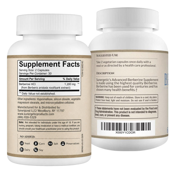 Sunergetic Berberine HCI, 1,200 mg, 60 Count