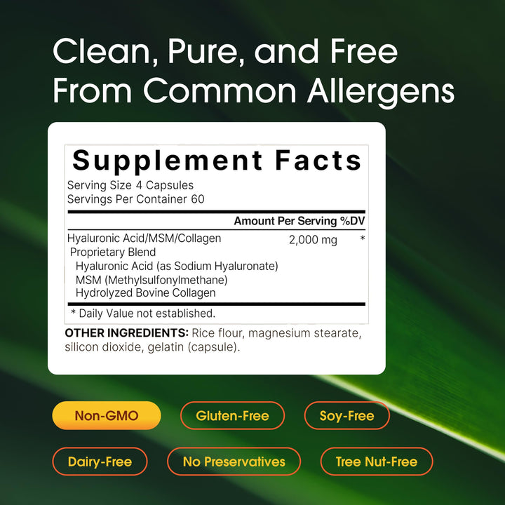 NatureBell Hyaluronic Acid with Hydrolyzed Collagen and MSM, 2000 mg, 240 Count