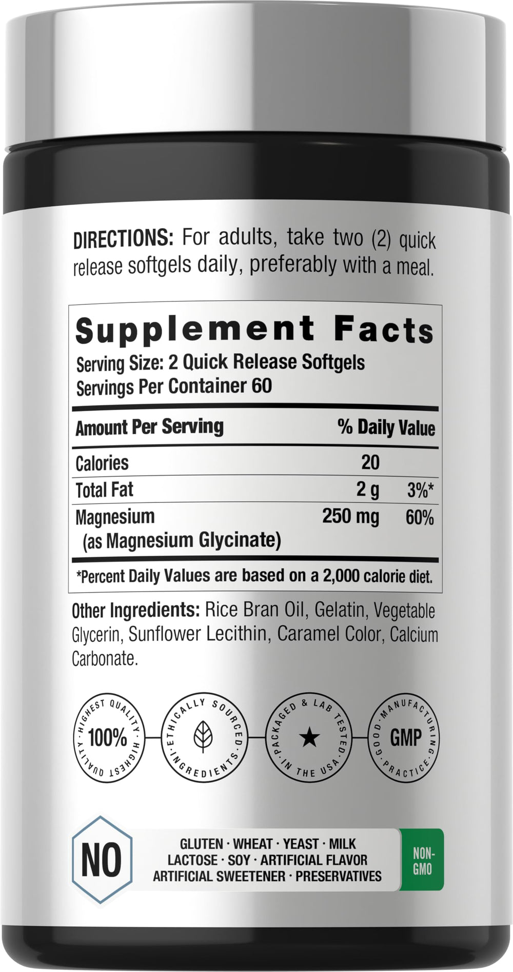 Horbäach Magnesium Ycinate 250 mg, 120 Count