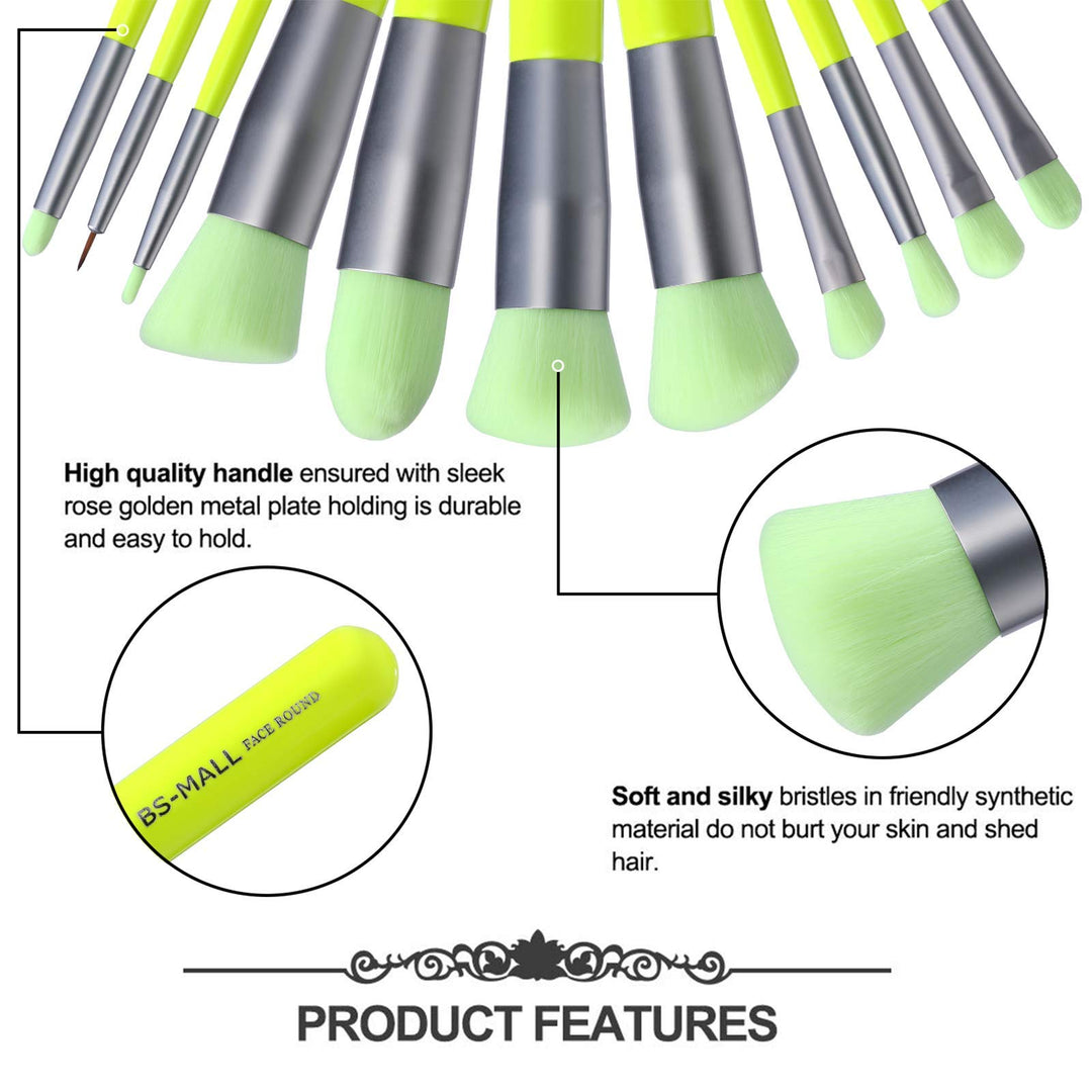 BS-MALL Makeup Brush Set, Green, 14 Count
