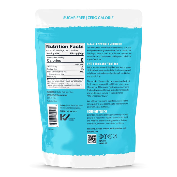 Lakanto Powdered Monk Fruit Sweetener With Erythritol, Confectioners, 1 lb