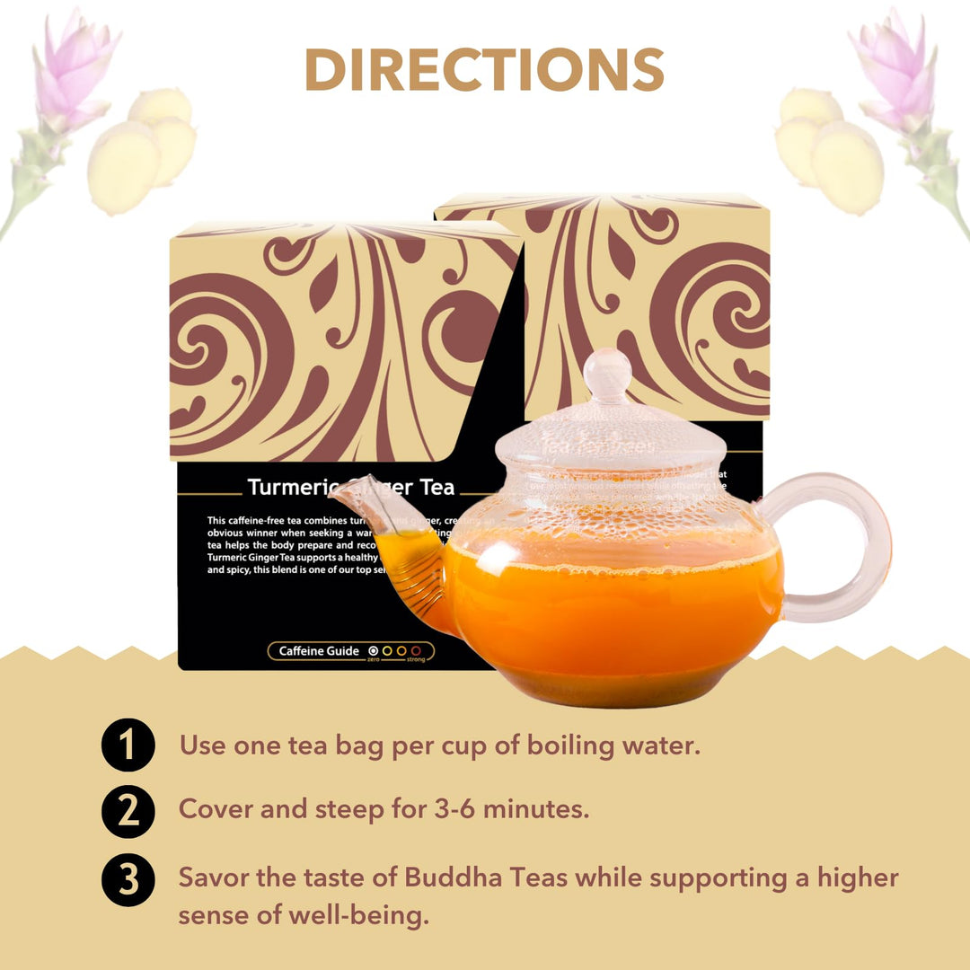 Buddha Teas Turmeric Ginger Tea, Bleach Free Tea Bags, 18 Count
