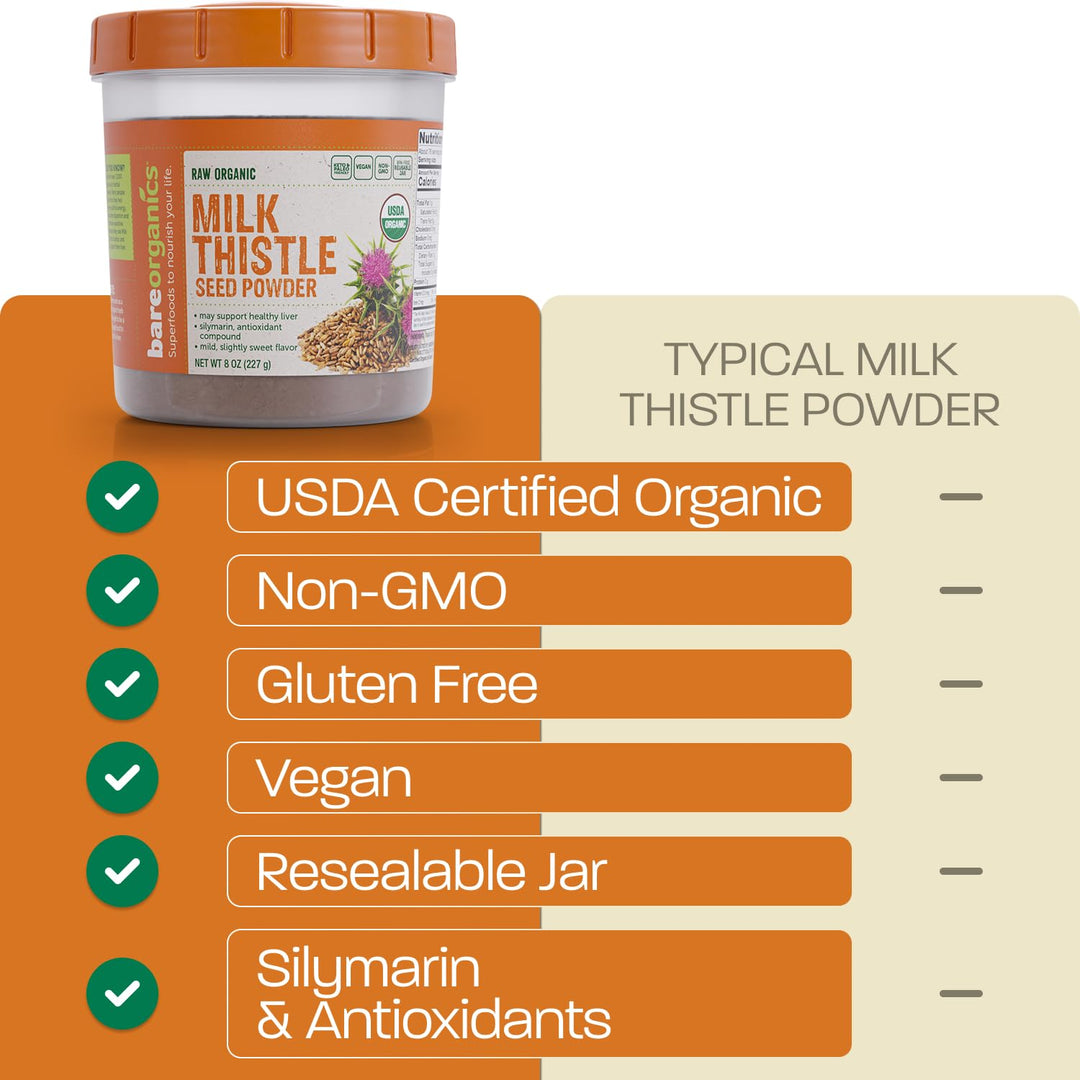 BareOrganics Milk Thistle Seed Powder, 8 oz