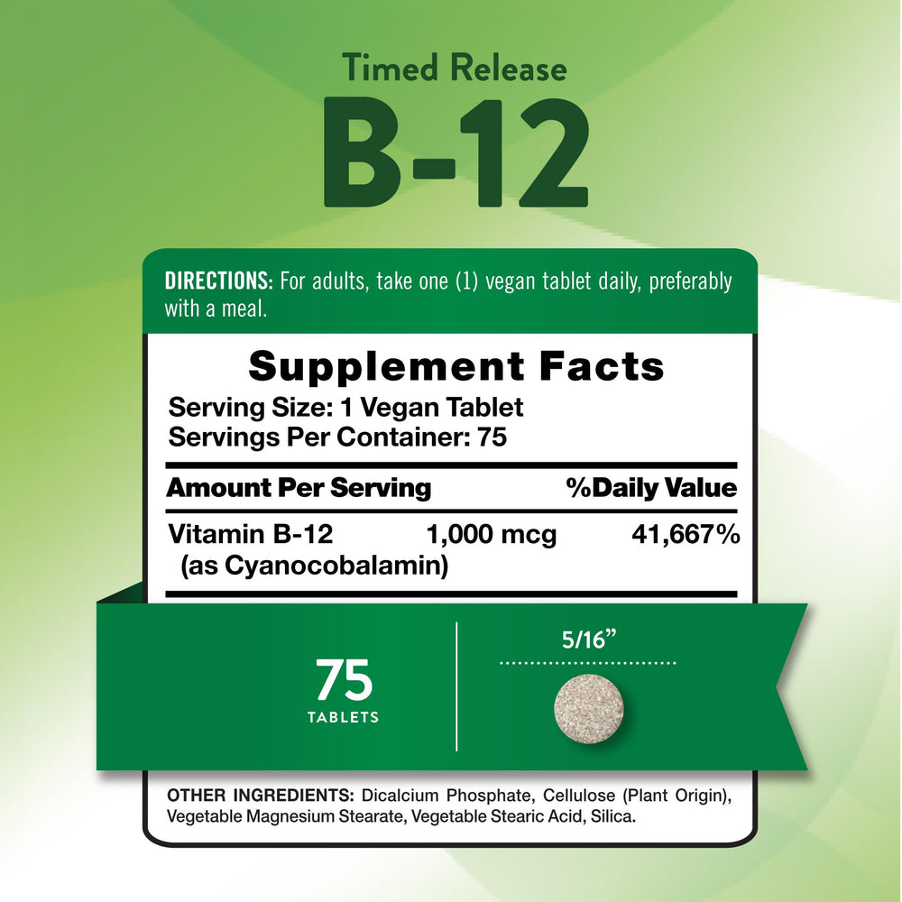 Nature's Truth Vitamin B-12 Tablets, 1000 mcg, Time Release, 75 Count