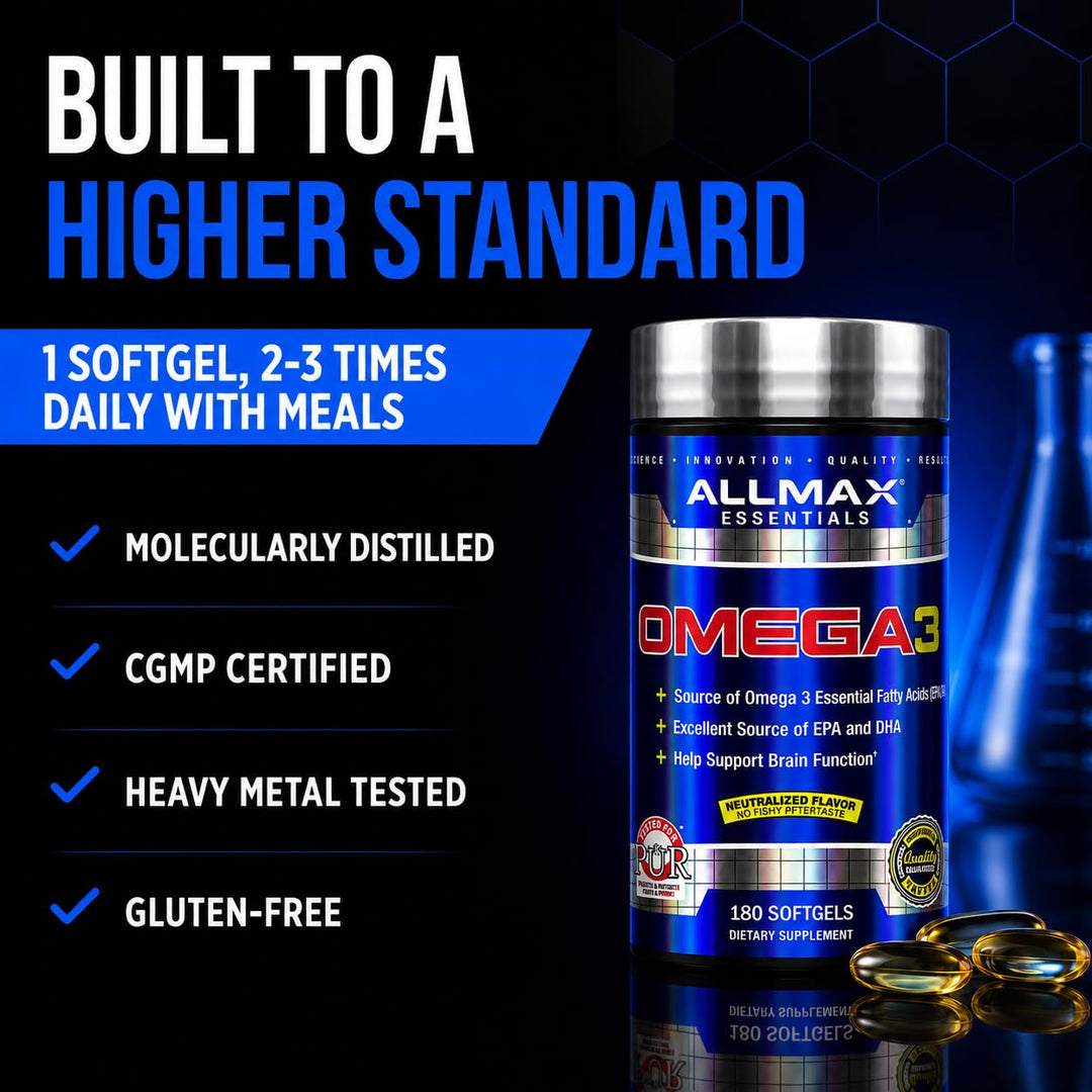 ALLMAX Omega 3, Ultra Pure Cold Water Fish Oil Concentrate, 180 Count