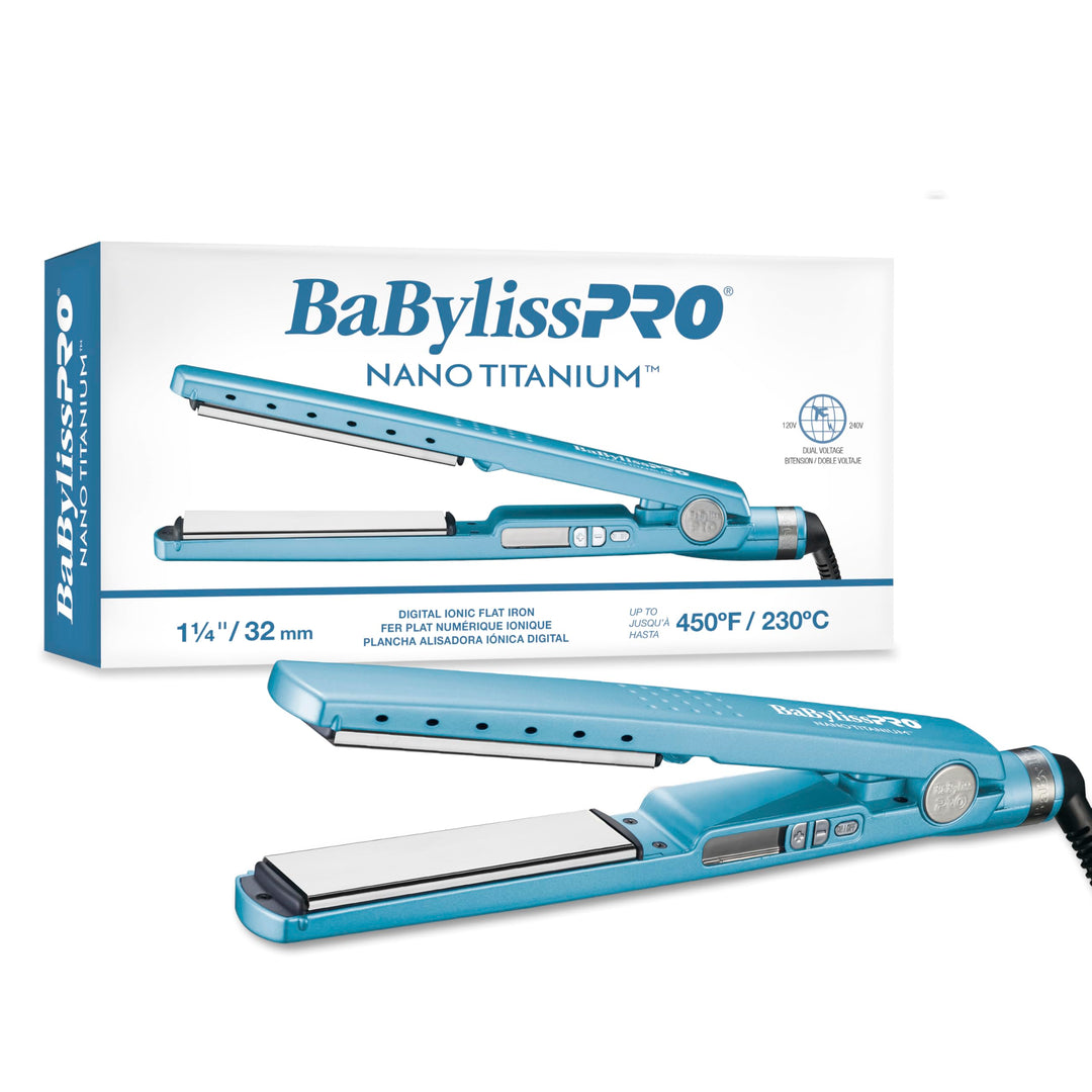 BaBylissPRO Nano Titanium Ionic Flat Iron Hair Straightener, 1/4 in