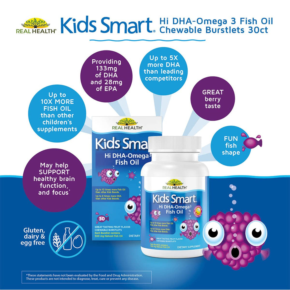 Real Health Kids Smart Hi DHA Omega 3 Fish Oil, Berry, 30 Count