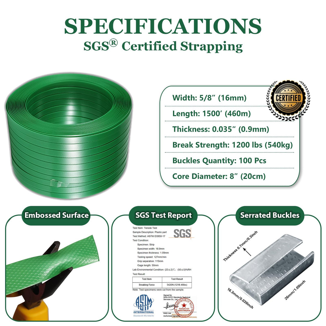 WCM Strapping Heavy Duty Polyester Strapping Roll, 5/8 in x 1500 ft, 1400 lb Break Strength