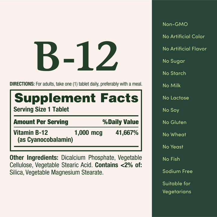 Nature's Bounty Vitamin B12 Supplement, 1000 mcg, 100 Count