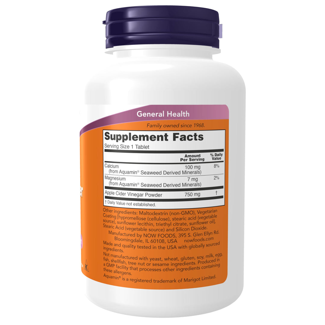 NOW Apple Cider Vinegar, 750 mg, 180 Count