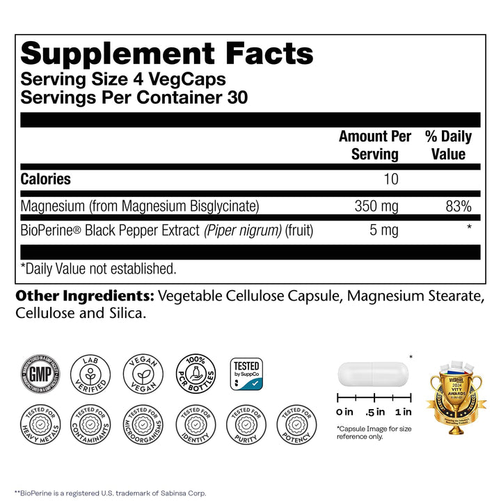 SOLARAY Magnesium Glycinate, 350 mg, 120 Count