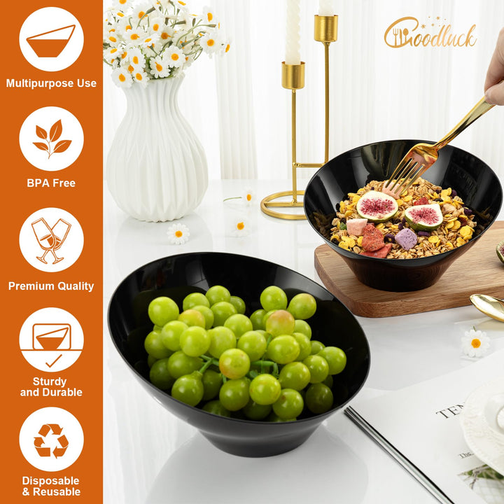 Goodluck Angled Disposable Serving Bowls, Black, 20 oz, 12 Count