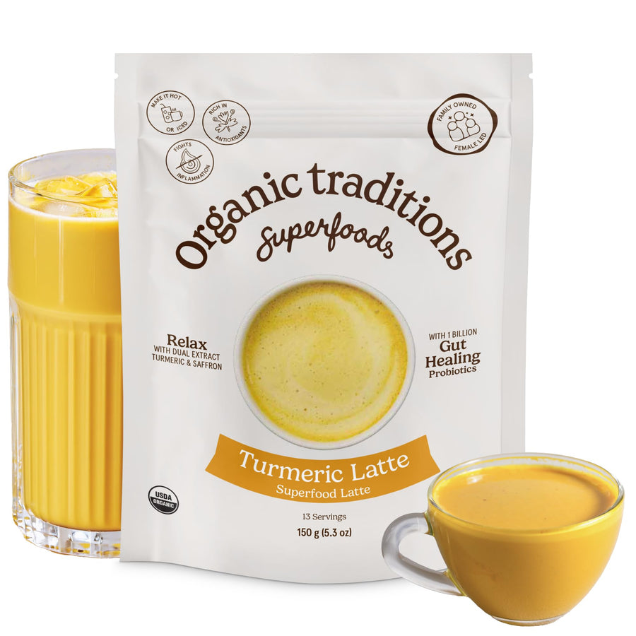 Organic Traditions Turmeric Golden Milk Latte Powder, Coconut Milk, 5.3 oz