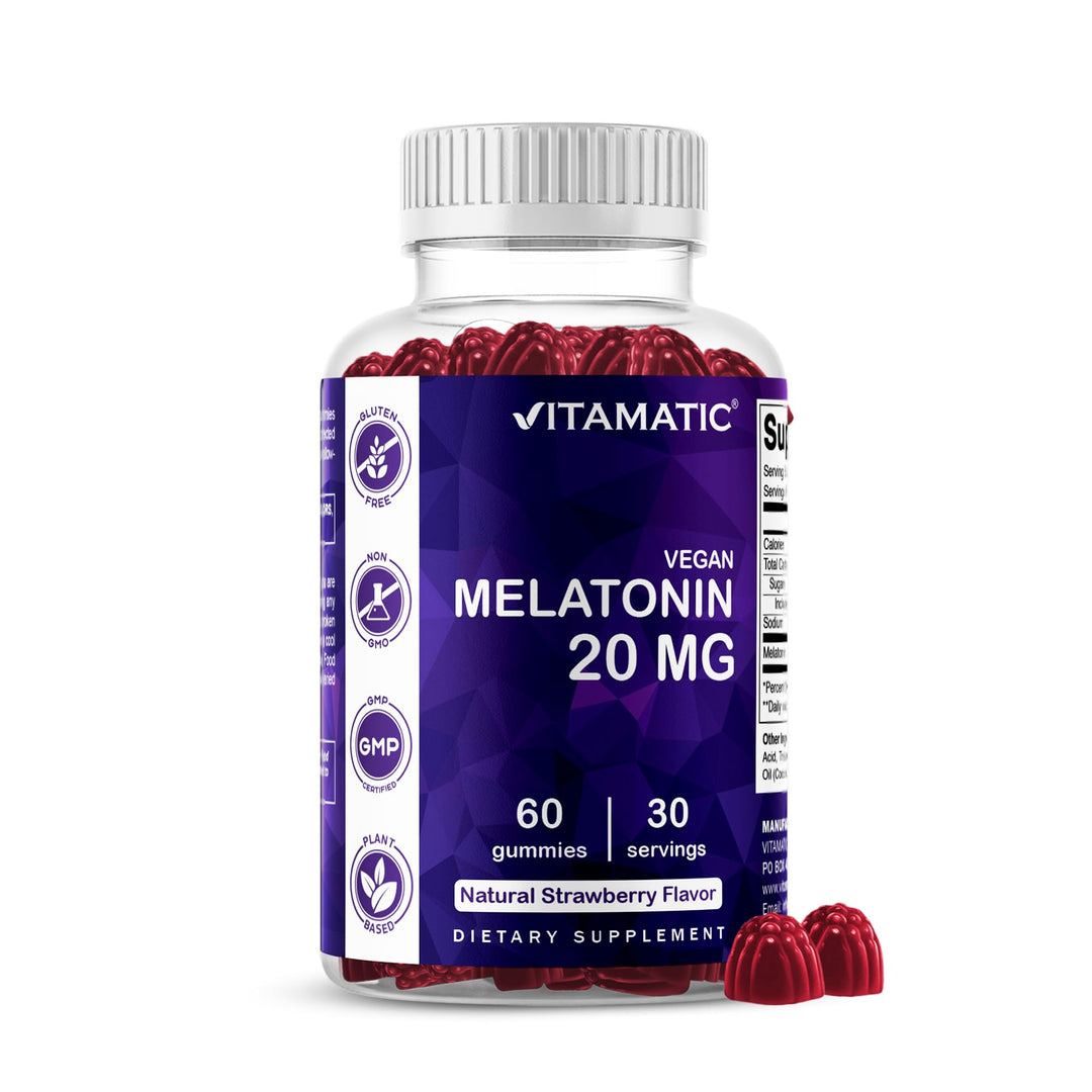 Vitamatic Melatonin Gummies, Strawberry, 20 mg, 60 Count