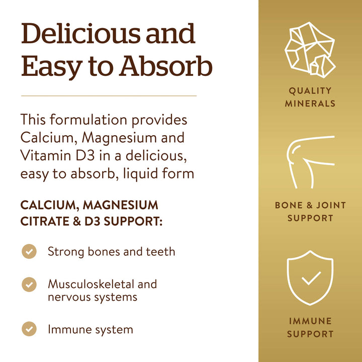 Solgar Liquid Calcium Magnesium Citrate with Vitamin D3, Natural Orange-Vanilla, 16 oz