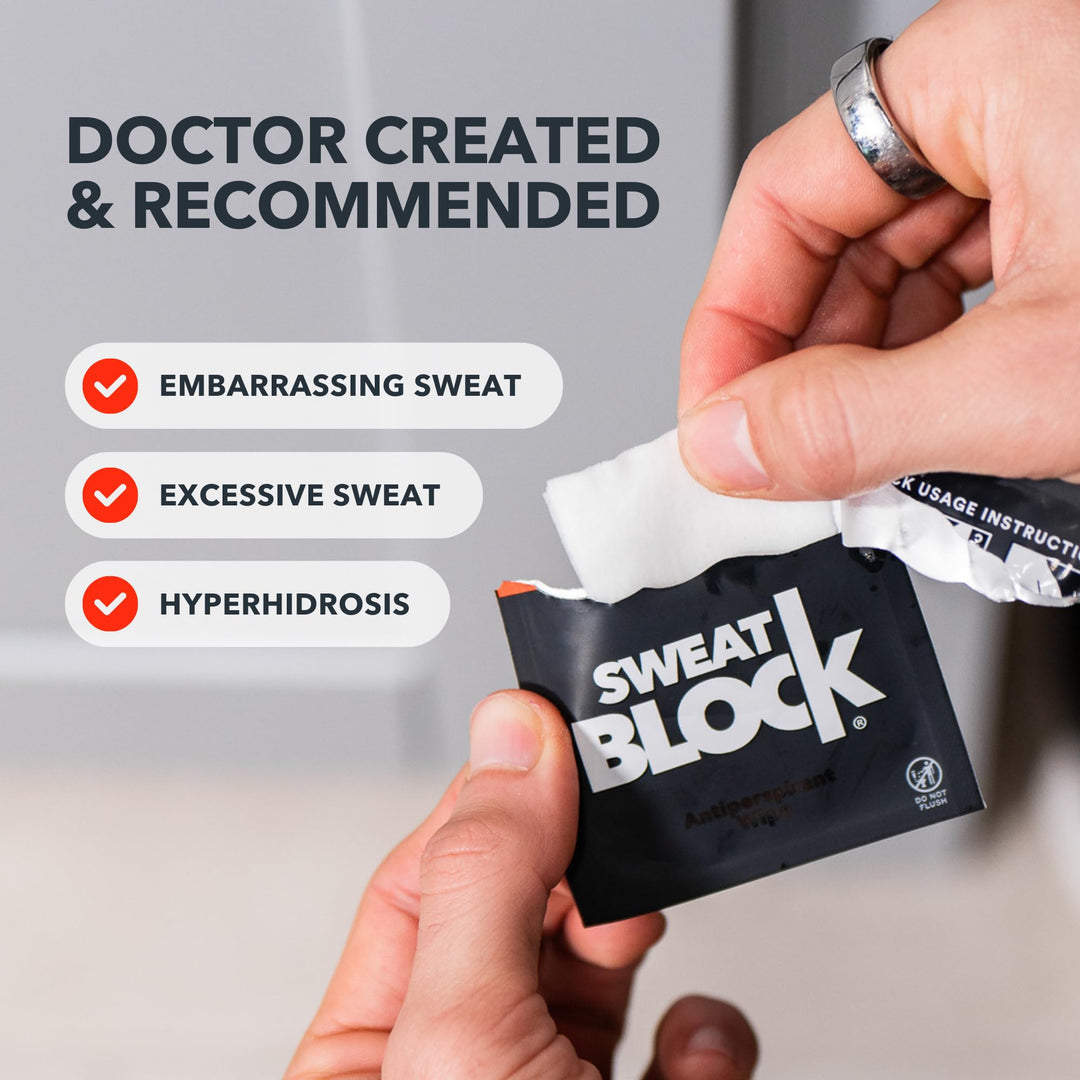 SWEATBLOCK Clinical Strength Antiperspirant Wipes, Unscented, 10 Count