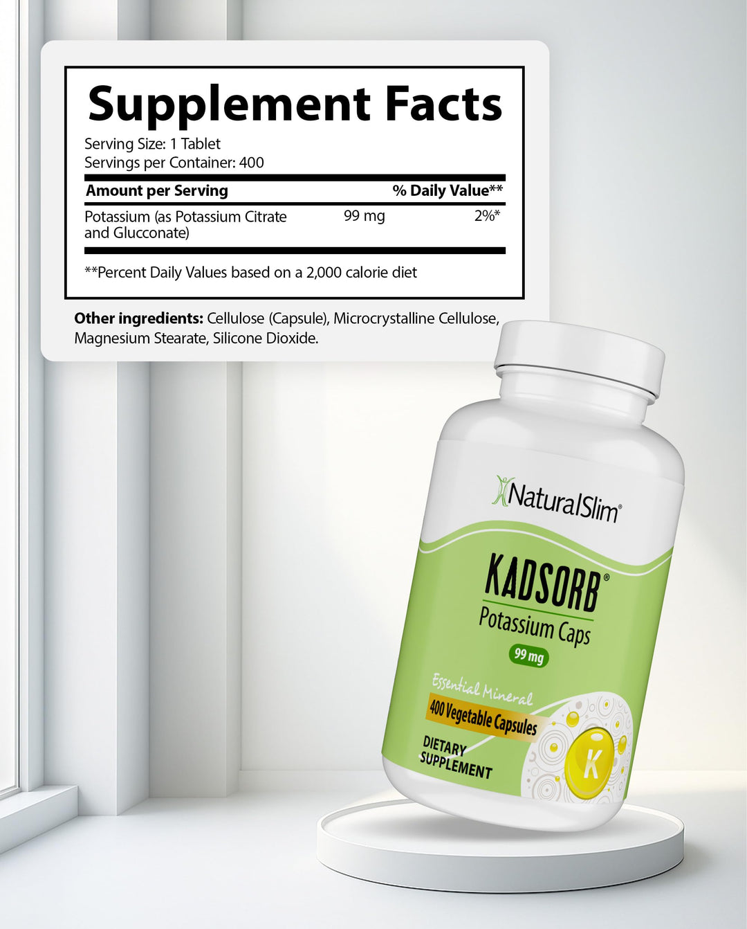 NaturalSlim Kadsorb Potassium Citrate Gluconate Supplement, 400 Count