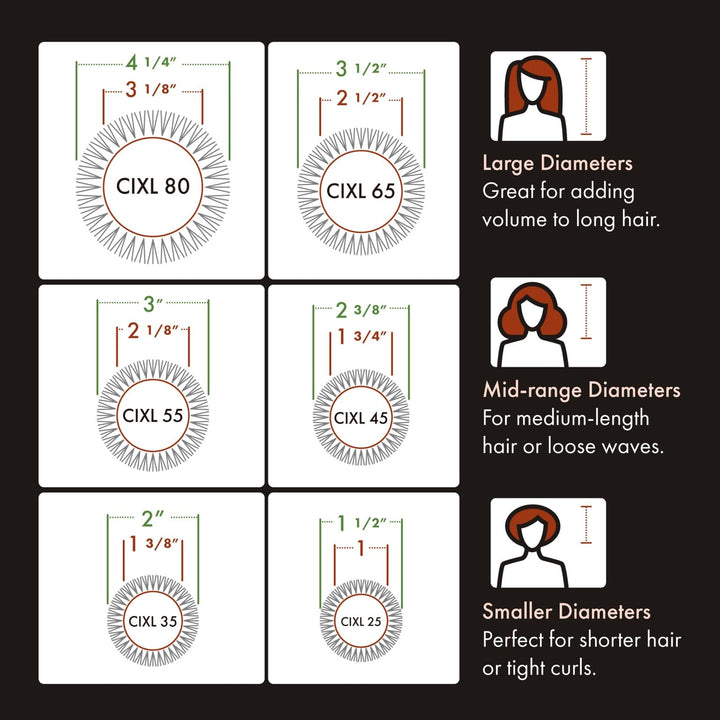 Olivia Garden Ceramic Ion Round Thermal Hair Brush, CIXL-65, 3 1/2