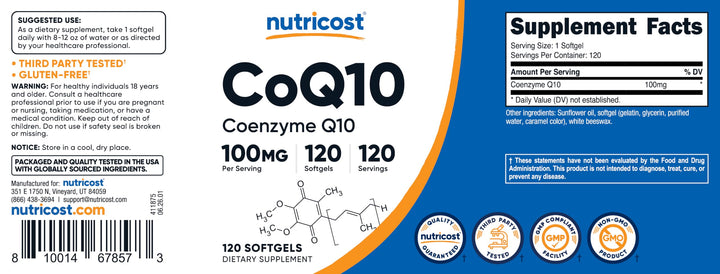 Nutricost CoQ10 Softgels, 100 mg, 120 Count