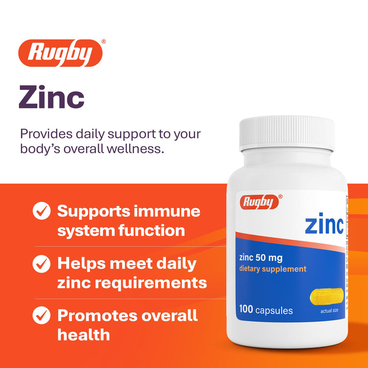 RUGBY LABORATORIES Zinc Capsules, 50 mg, 100 Count