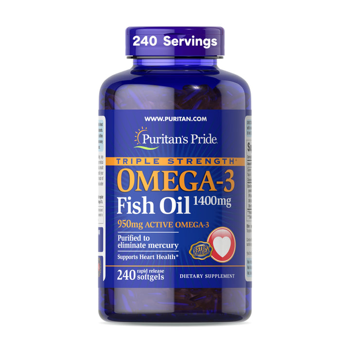 Puritans Pride Triple Strength Omega-3 Fish Oil, 1360 mg, 240 Count
