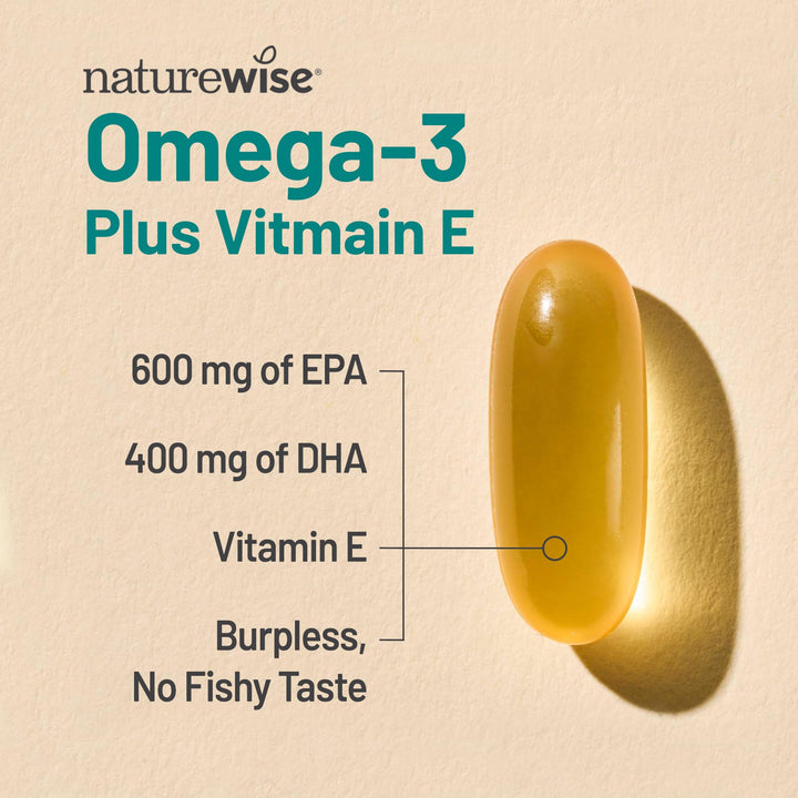 NatureWise Omega 3 Fish Oil Softgels, Lemon, 1000 mg, 180 Count