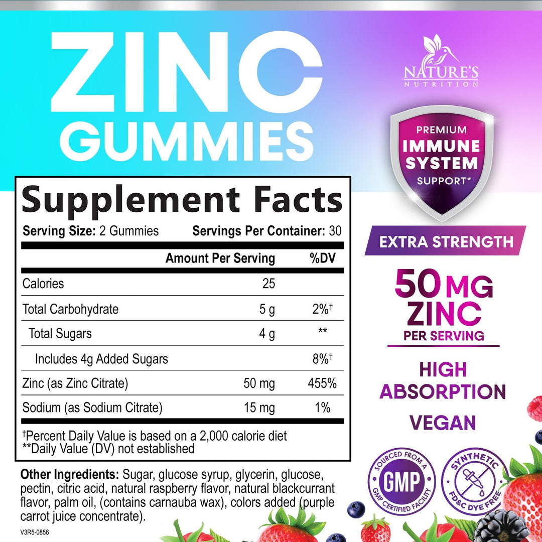 Zinc Gummies 50mg, Natural Berry, 60 Count