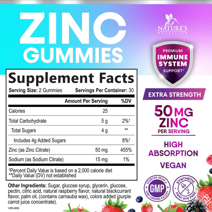 Zinc Gummies 50mg, Natural Berry, 60 Count